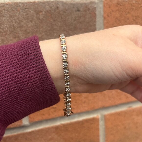 Vintage 925 Gold Plated Tennis Bracelet 7.5” - Picture 5 of 9